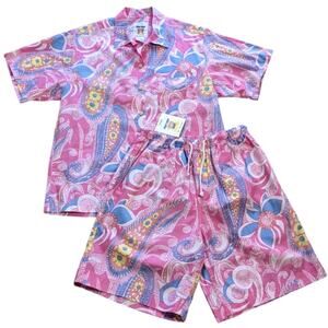 Pink Paisley Loungewear Set with Elastic Waistband